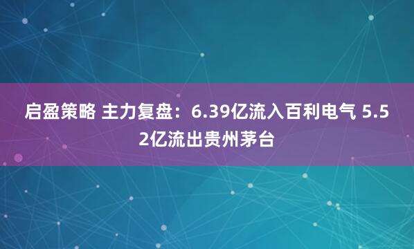 启盈策略 主力复盘：6.39亿流入百利电气 5.52亿流出贵州茅台